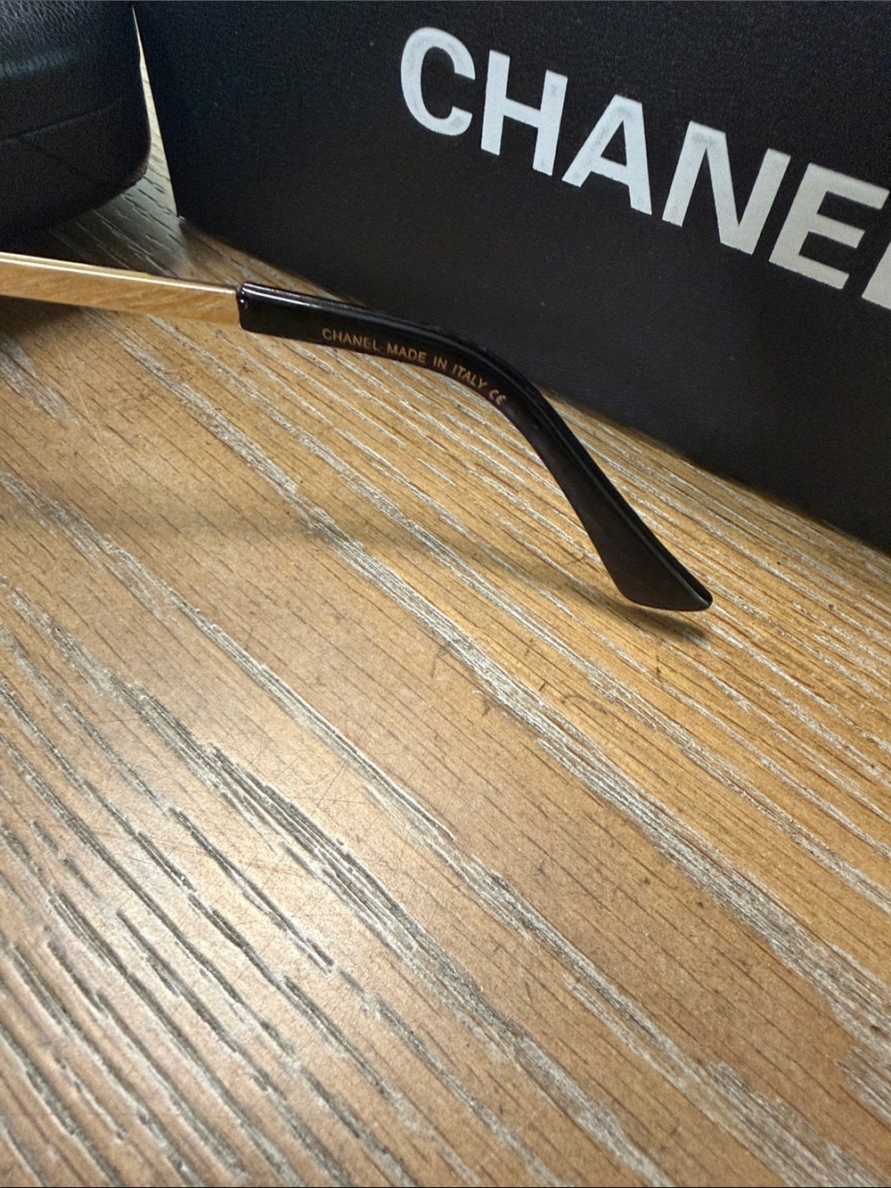 CHANEL Rimless Square Sunglasses in Black and Gold Accents - Picture 10 of 10